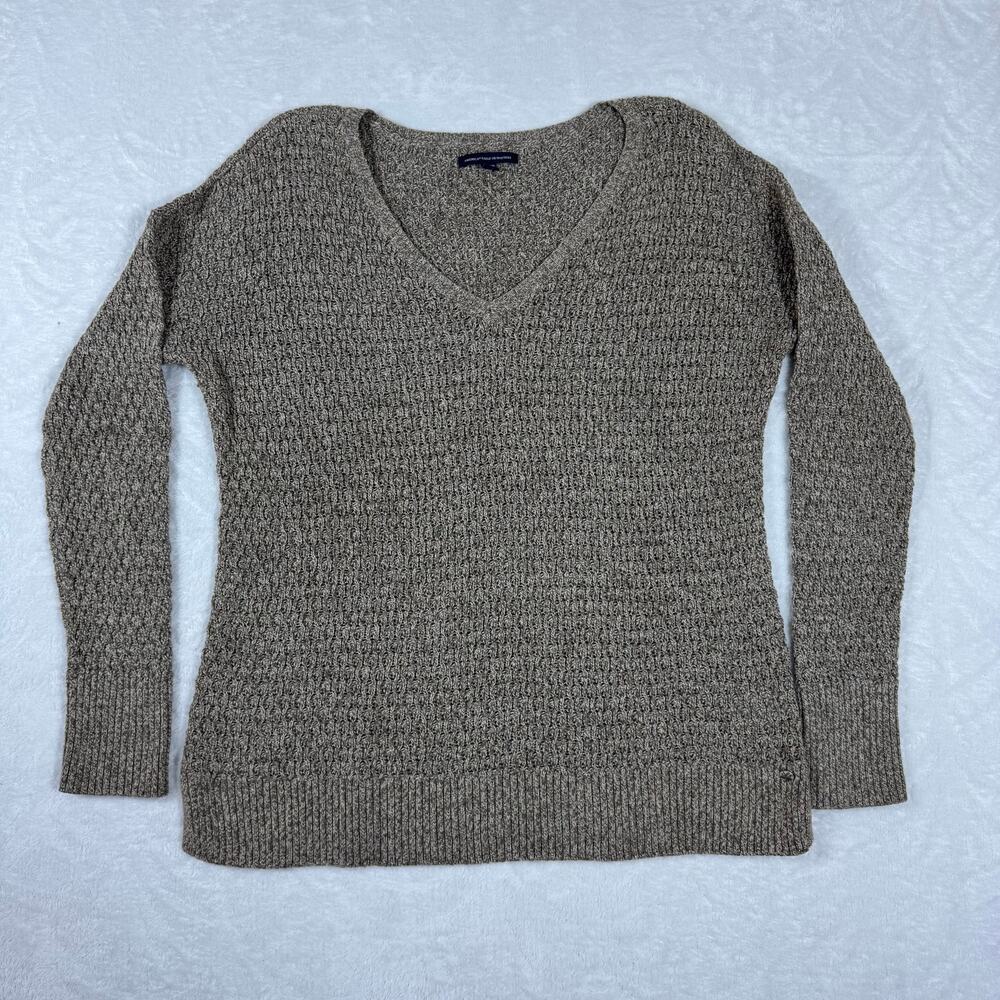 American Eagle Outfitters Women's‎ M V-Neck Pullover Sweatshirt Knit Brown/Tan